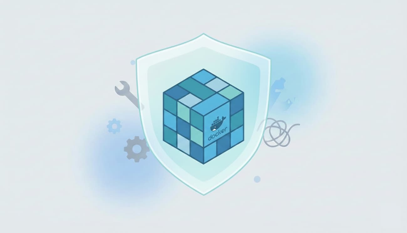 A minimalist illustration of a container wrapped in a shield, representing hardened image.